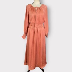Floret Studios Modern Prairie Style Midi Dress Women's Medium Peach Long Sleeves